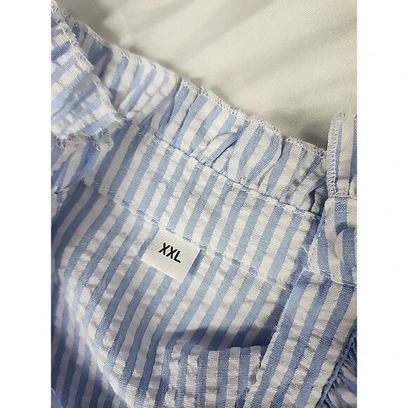 Women’s  Blue/White Striped Ruffle Detail  seersucker Button Up Blouse size XXL - Picture 8 of 9